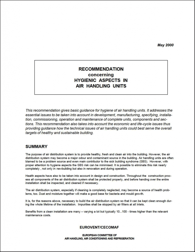 Eurovent 6/14: Hygienic aspects in air handling units