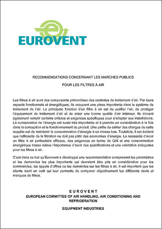 Eurovent 4/19: Recommendations concernant les marches publics  Pour les filtres à air