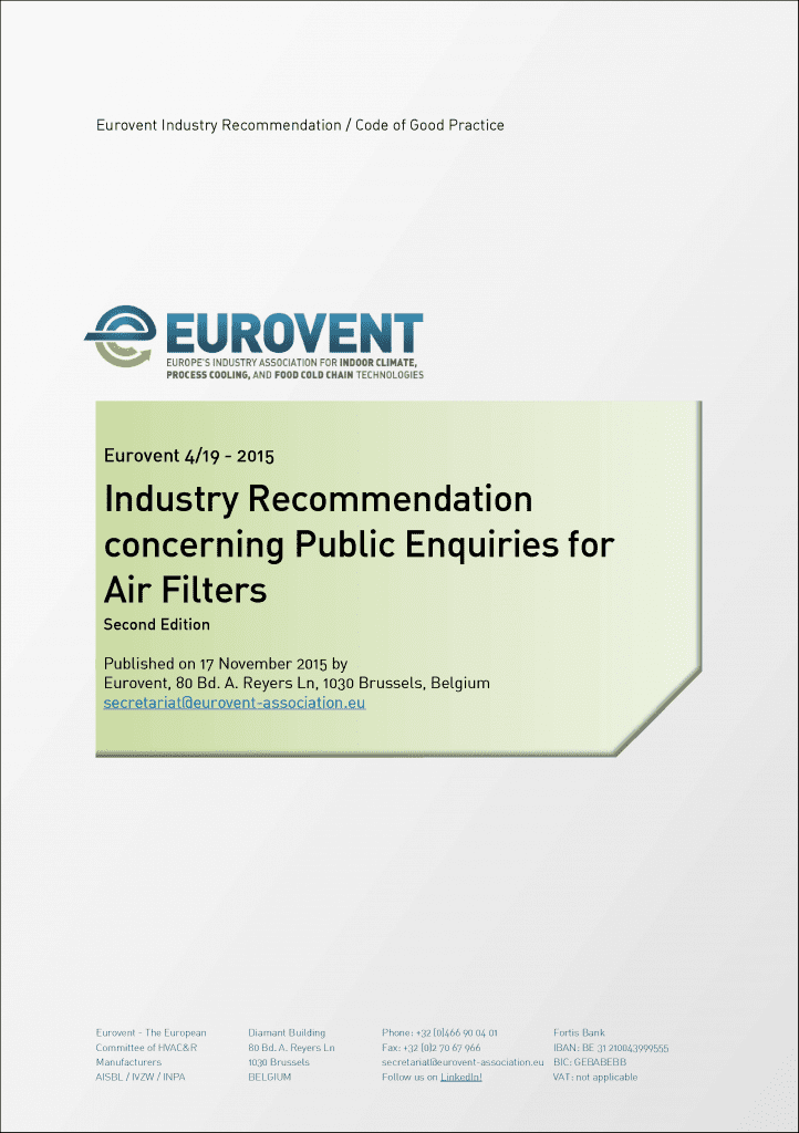 Eurovent 4/19: Recommandations concernant les marches publics pour les filtres à air