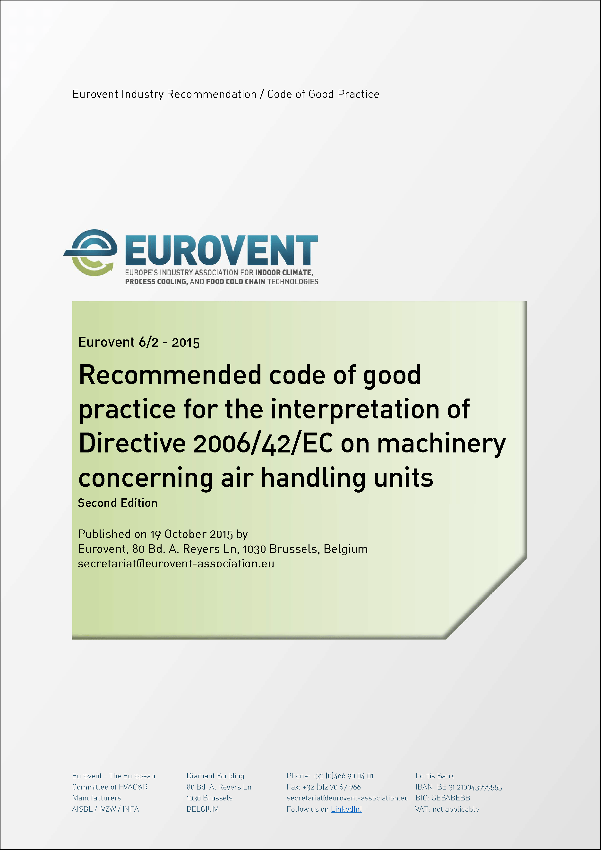 Eurovent 6/2: Interpretation Directive 2006/42/EC on machinery concerning AHUs