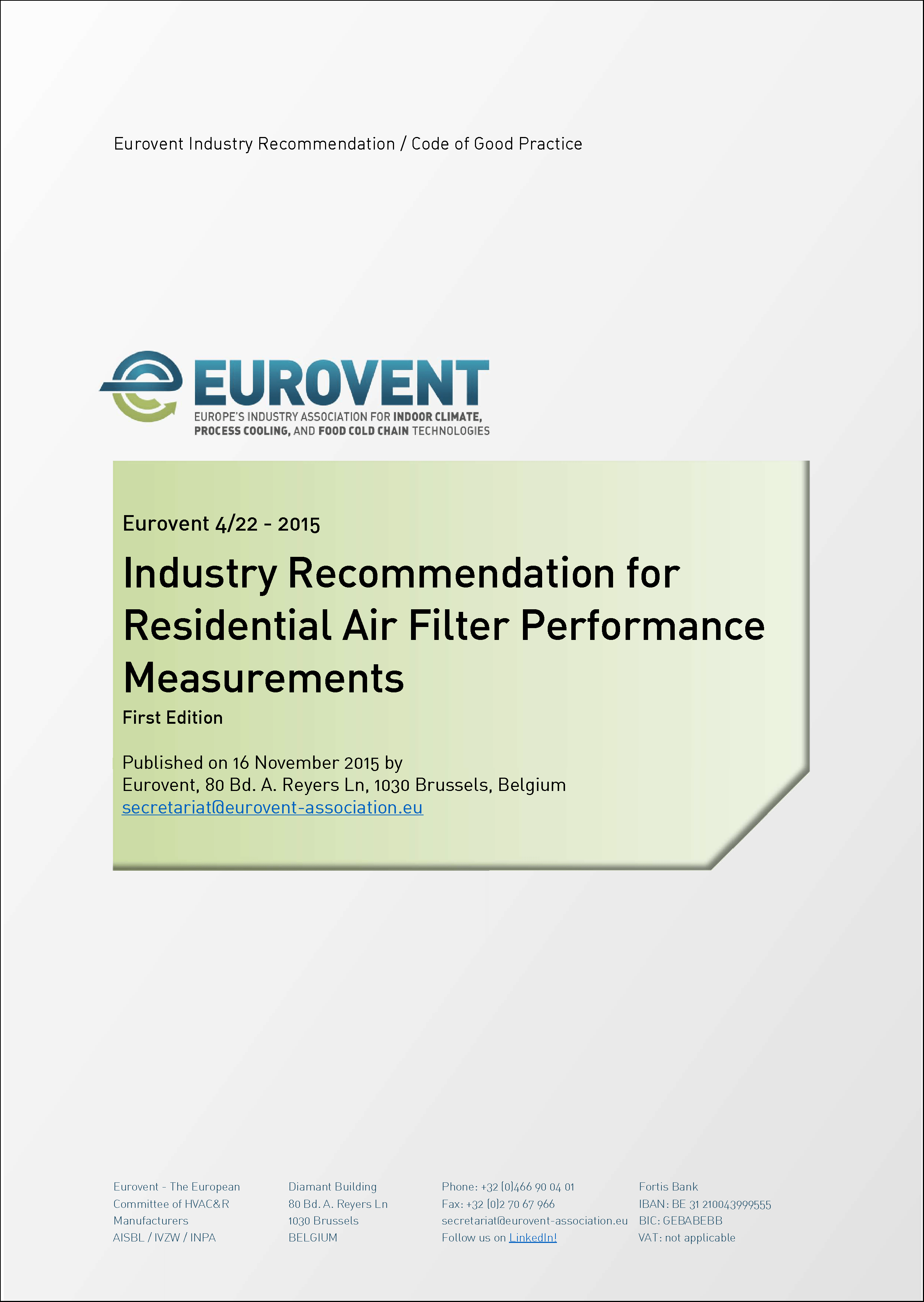 Eurovent 4/22: Industry Recommendation for Residential Air Filter Performance Measurements