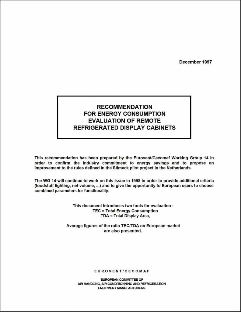 Eurovent 14/5: Energy consumption evaluation of remote refrigerated display cabinets