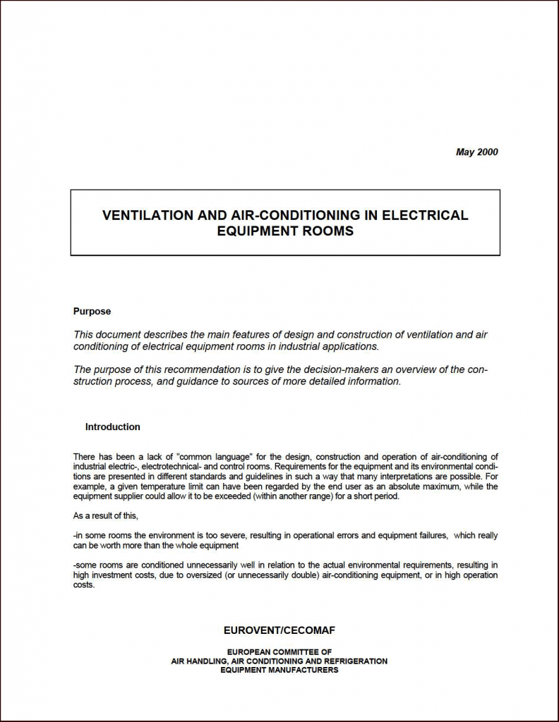 Eurovent 6/12: Ventilation and air-conditioning in electrical equipment rooms