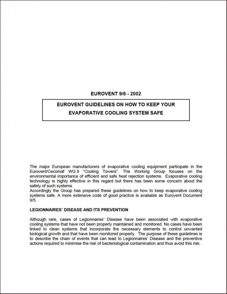 Eurovent 9/6: Eurovent guidelines on how to keep your evaporative cooling system safe