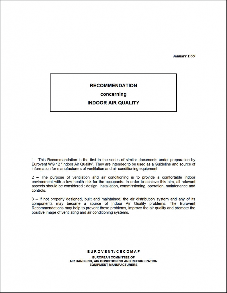 Eurovent 12/8: Indoor air quality