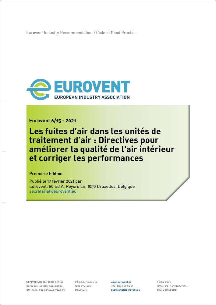 Eurovent 6/15: Les fuites dair dans les unites de traitement dair