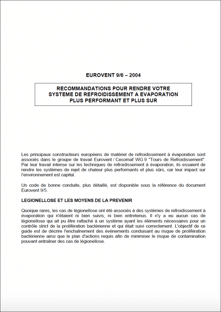 Eurovent 9/6: Recommandations pour rendre votre système de refroidissement a evaporation plus performant et plus sur