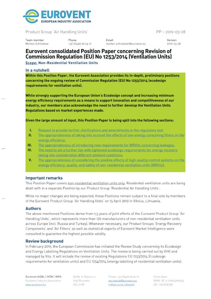 Eurovent Position Paper NRVU – Revision of EU VU Regulation – V1