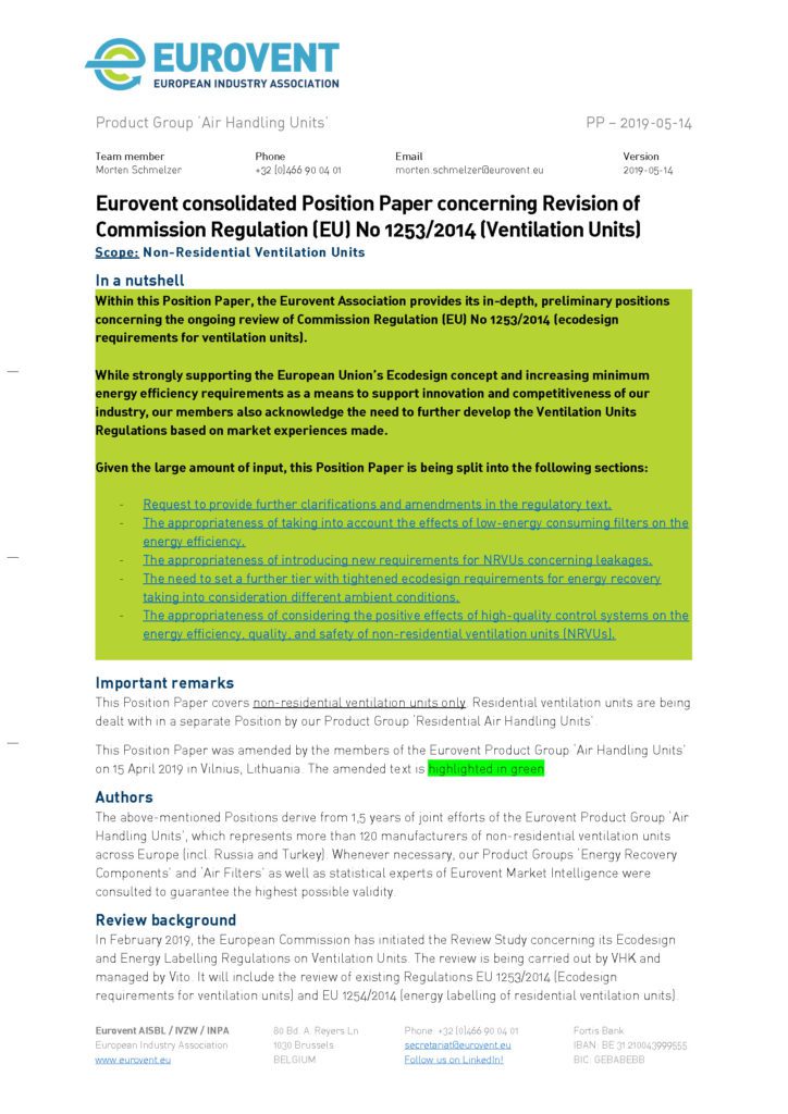 Eurovent Position Paper NRVU – Revision of EU VU Regulation – V2