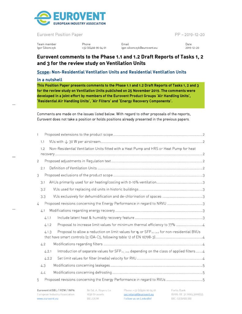 Eurovent comments to phase 1.1 and 1.2 Draft Reports Tasks 1-3 VU Regulation review