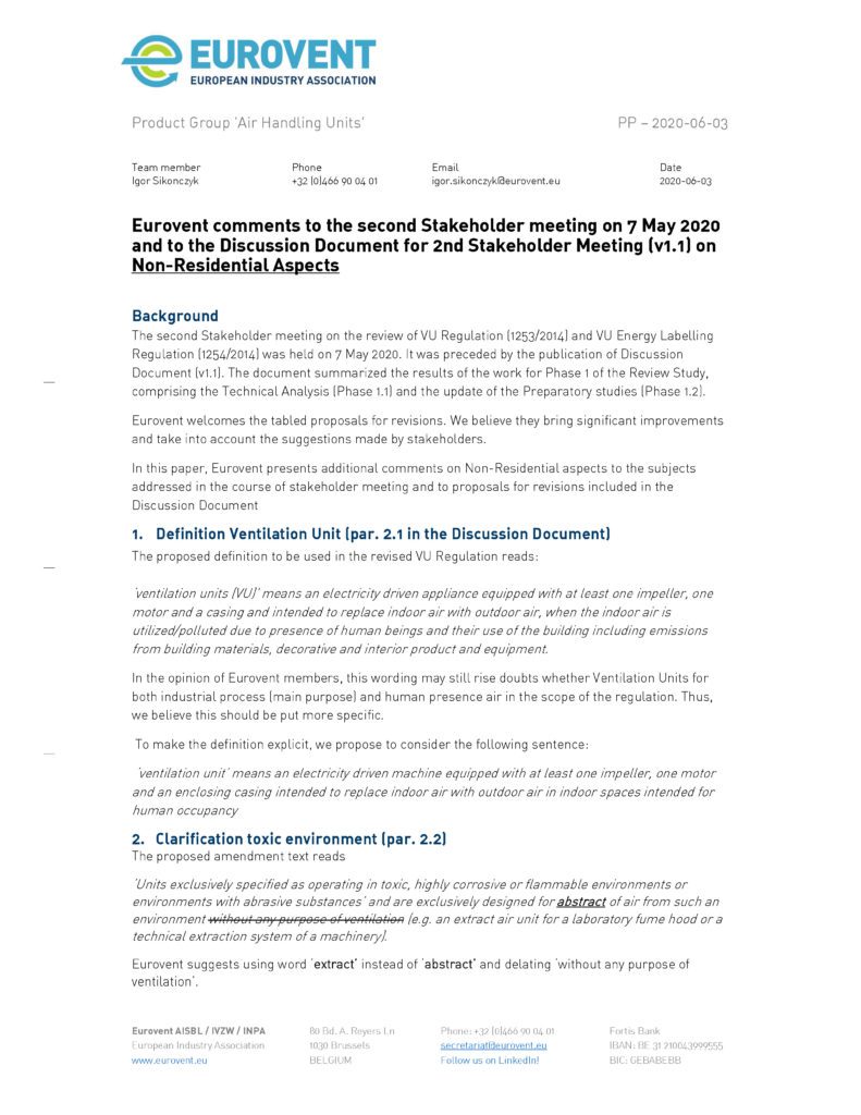 Eurovent comments to 2nd SH – VU Regulation review – NRVU aspects