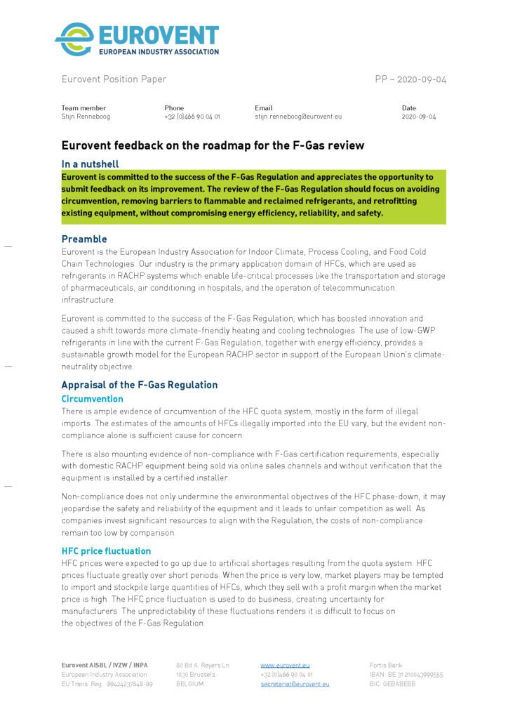 Eurovent feedback on the roadmap for the F-Gas review