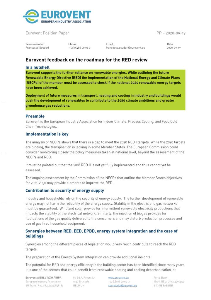 Eurovent feedback on the roadmap for the RED review