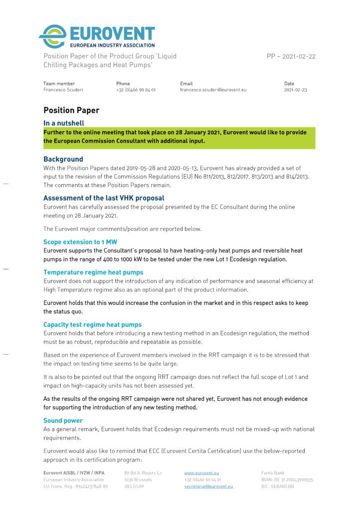 Eurovent Position Paper on the Review of Lot1-2