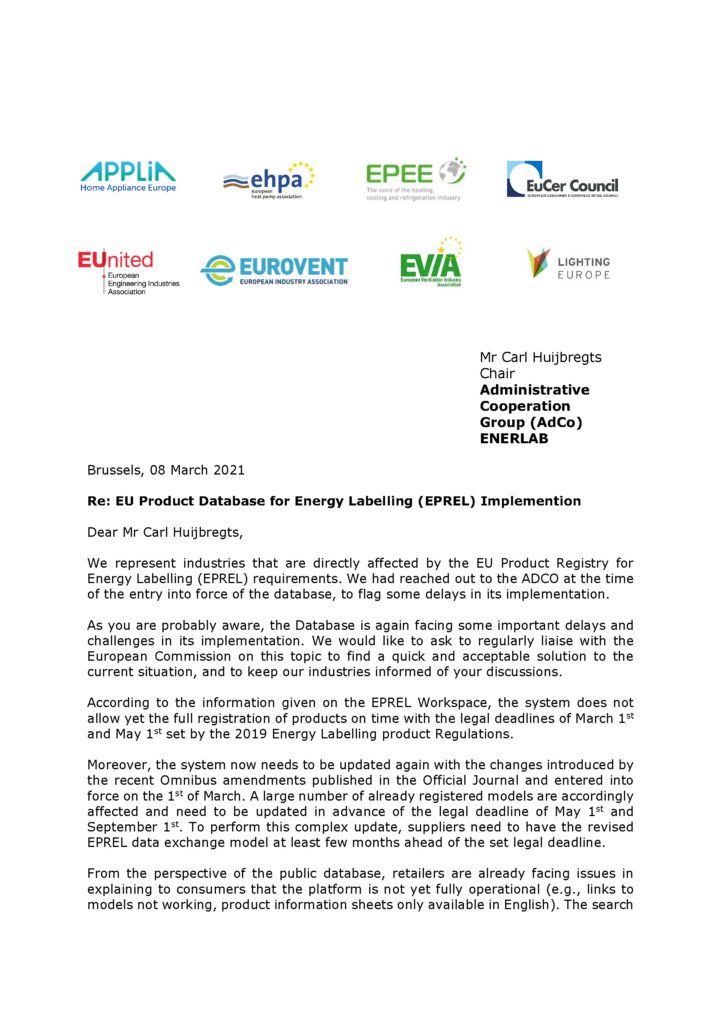 Joint Industry Statement on EPREL Implementation