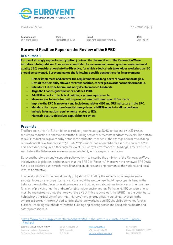 Eurovent Position Paper on the Review of the EPBD