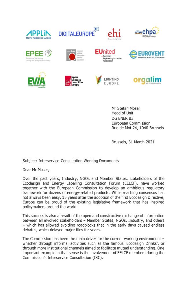 Joint Industry Letter to DG ENER on Inter-Service Consultation Working Documents
