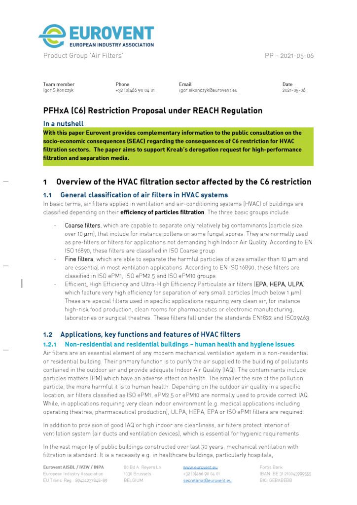 Input to SEAC public consultation on C6 restriction proposal under REACH