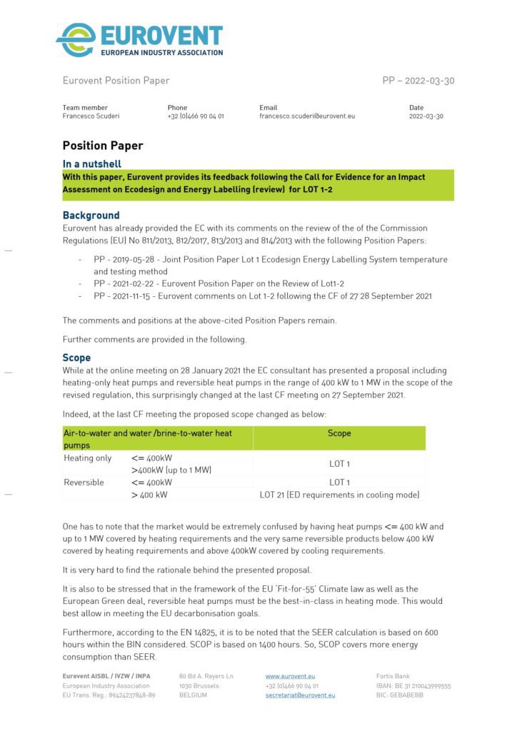 Eurovent feedback to Call for Evidence on ED_EL ENER Lot 1-2