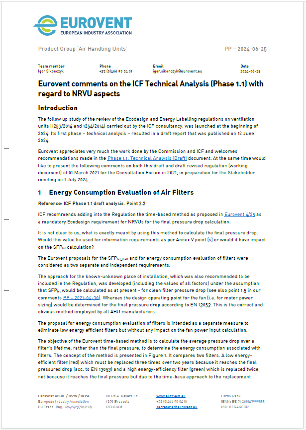 Eurovent comments on the ICF Technical Analysis (Phase 1.1) with regard to NRVU aspects