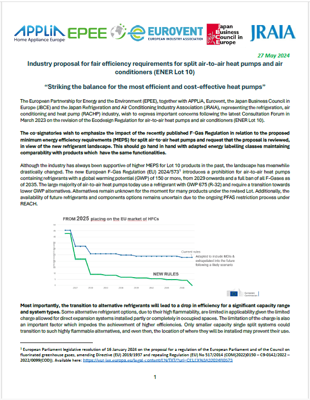 Joint proposal for fair efficiency requirements for split air-to-air heat pumps and air conditioners (ENER Lot 10)