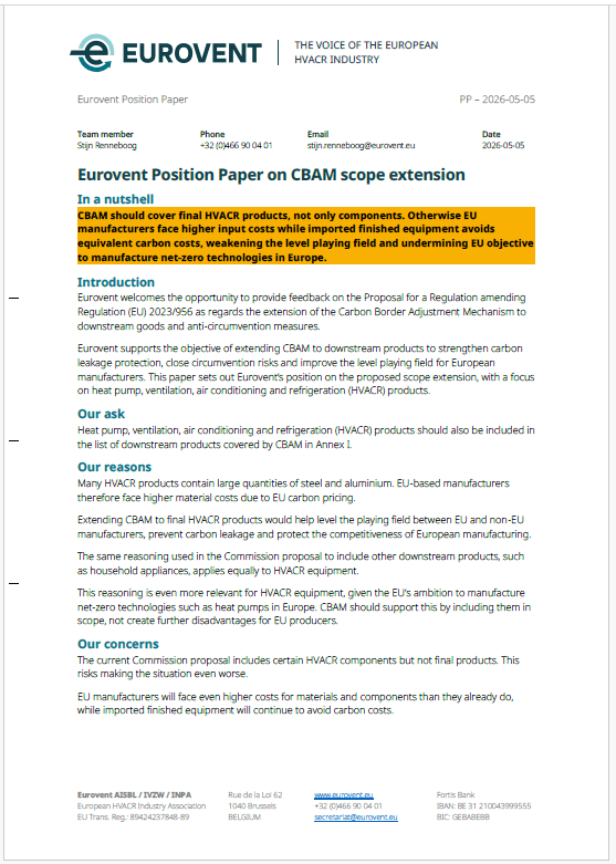 Eurovent Position Paper on CBAM scope extension