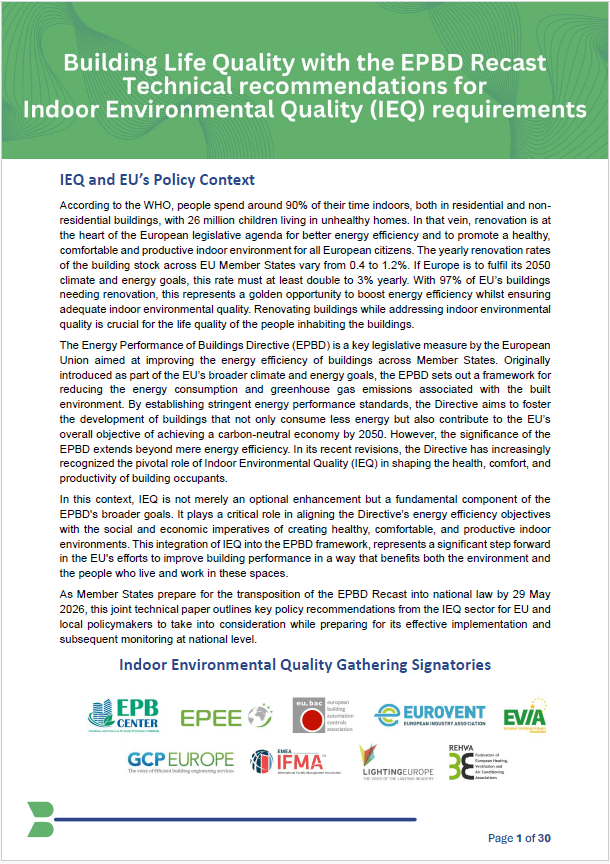 Technical guidance for Indoor Environmental Quality implementation